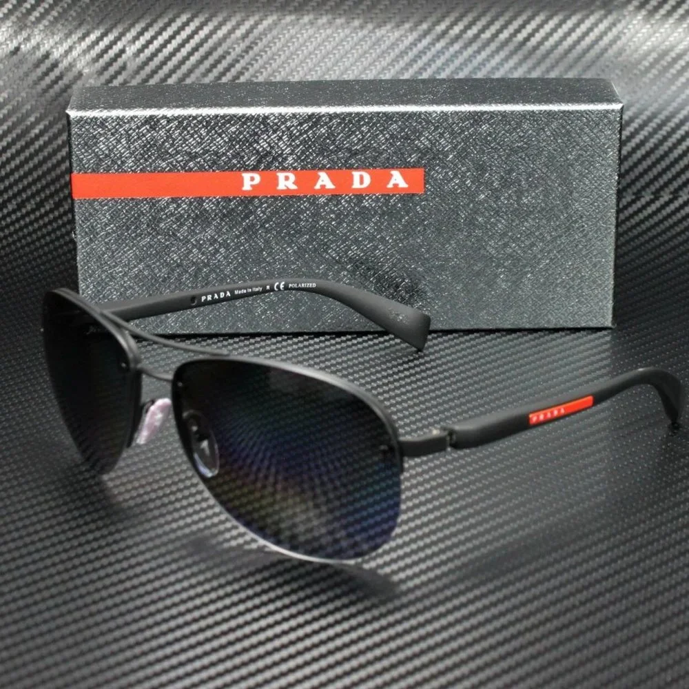 Prada Men's Black and Grey Rubber Sunglasses!